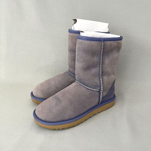 Womens UGG Boots Purple Classic Short Suede Wool Bold Blue Trim Malibu Boho Sz 6 - Picture 3 of 16